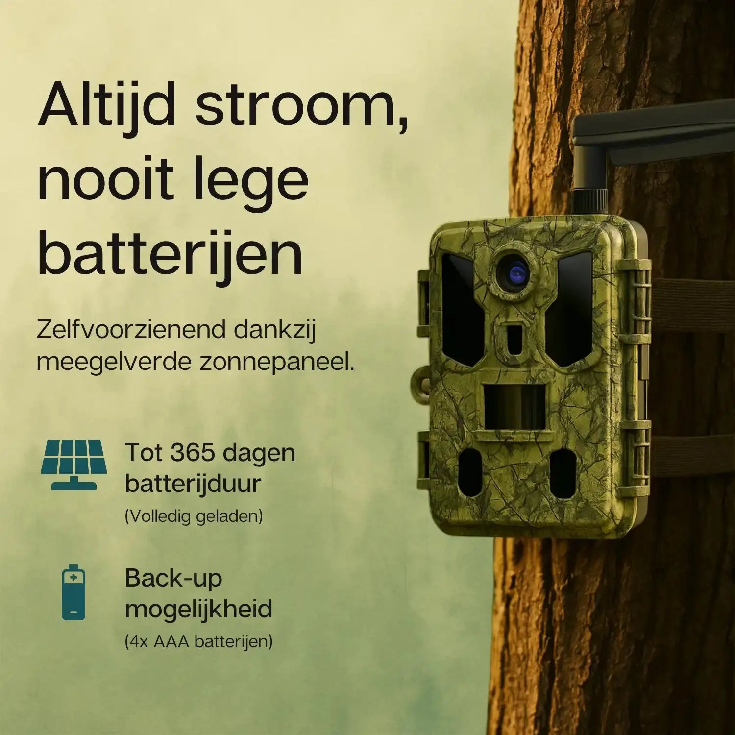 Zonnepaneel van de camtura wildcamera met 4g simkaart en AI