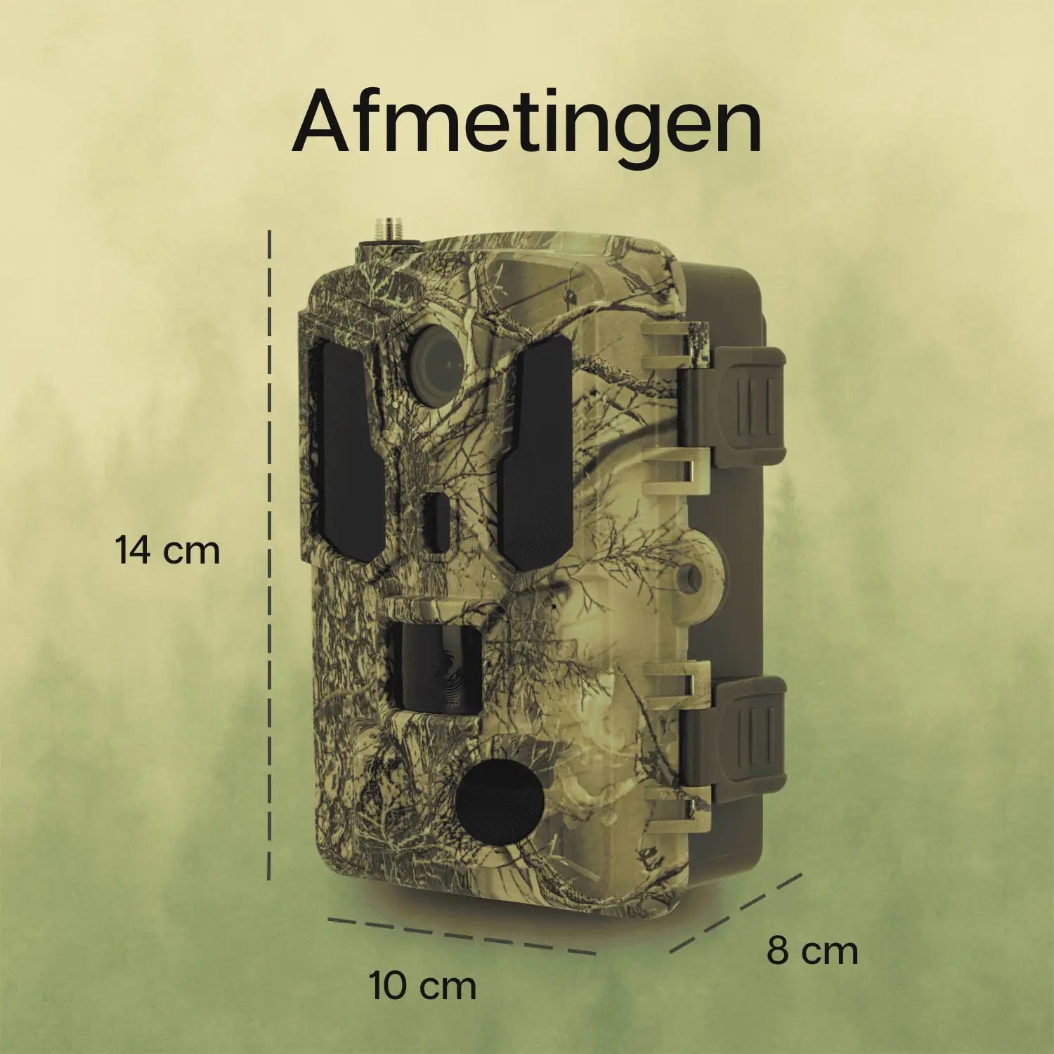 Afmetingen van de camtura wildcamera met 4g simkaart en ai