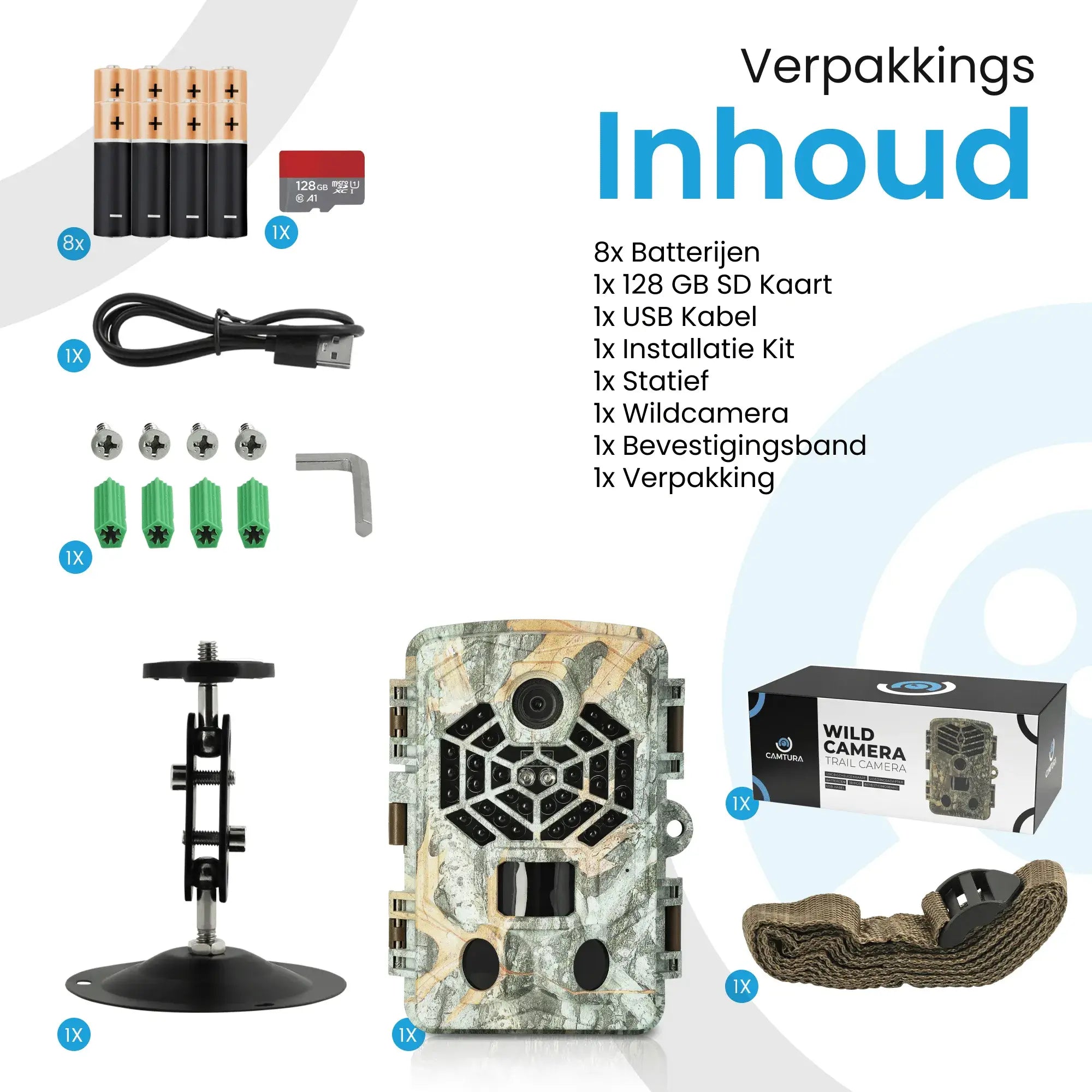 Inhoud en accessoires van wildcamera met wifi grijs
