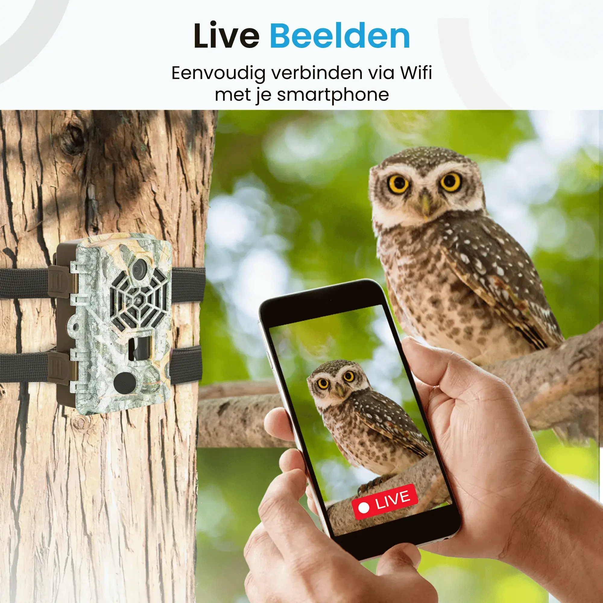 Live kijken via telefoon app van wildcamera met wifi grijs