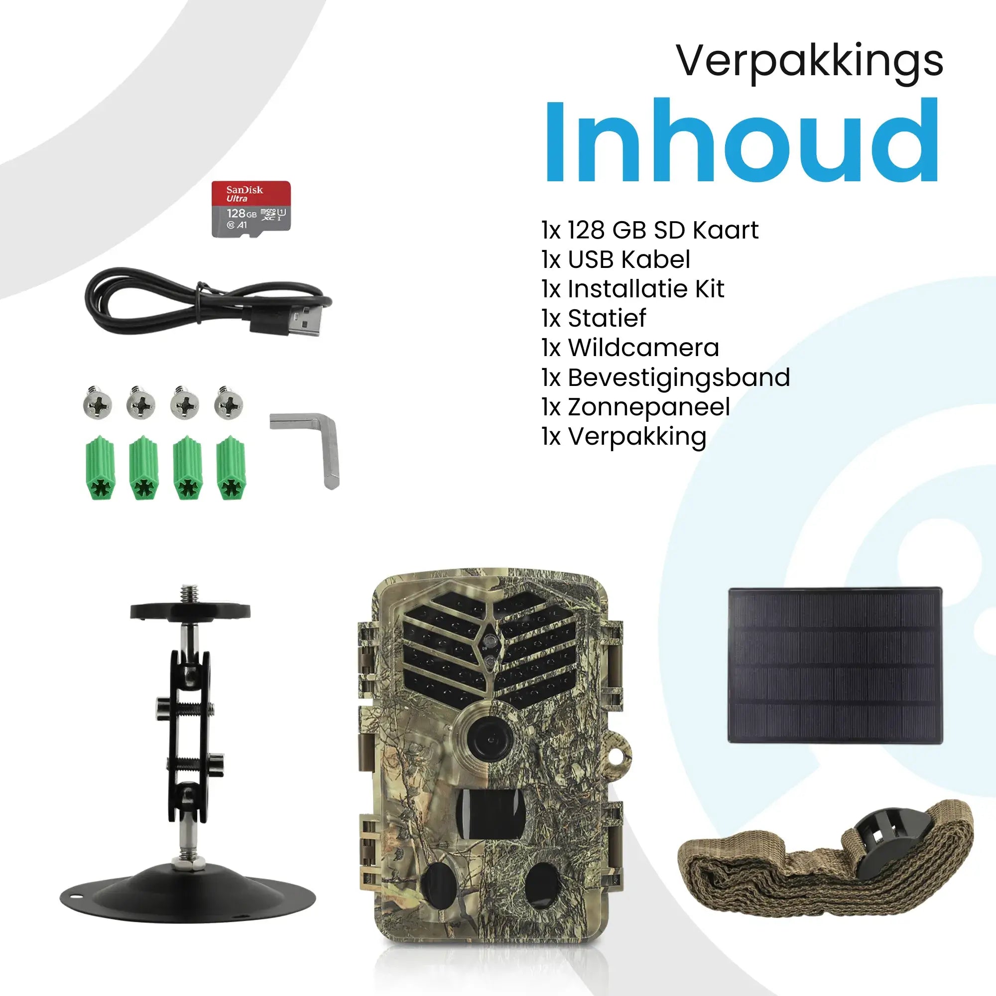 Inhoud en accessoires van wildcamera met wifi pro
